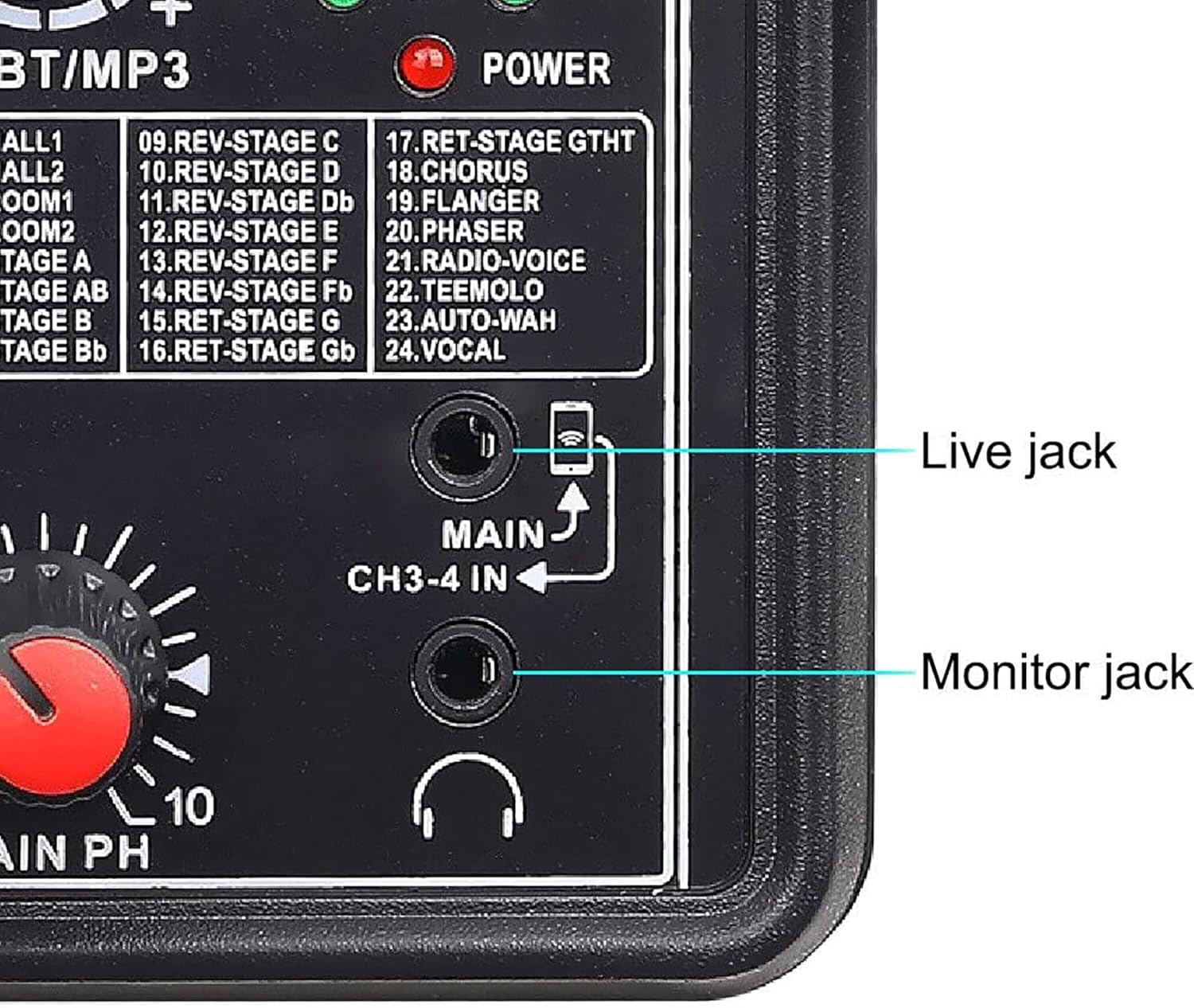 4 Channel Mixing Console Audio Mixer Bluetooth USB MP3 Live Studio Mixer with Sound Card and Built-in 48V Phantom Power Stereo DJ Studio Streaming - Image 4