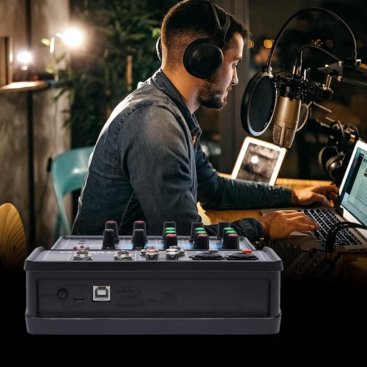 4 Channel Mixing Console Audio Mixer Bluetooth USB MP3 Live Studio Mixer with Sound Card and Built-in 48V Phantom Power Stereo DJ Studio Streaming - Image 6