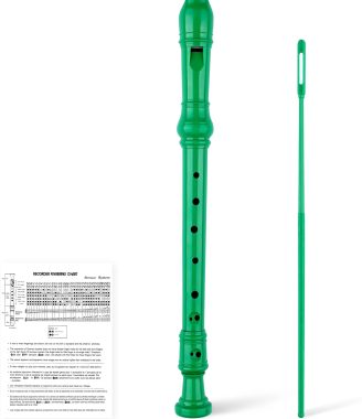8-Hole Soprano Descant Recorder Baroque Style Kids Music Flute with Cleaning Rod & Case Bag for School Student Home Entertainment - Green