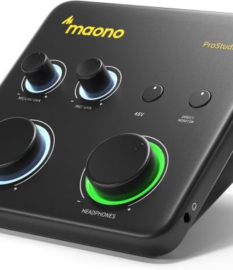 MAONO USB Audio Interface for PC: Interface with XLR Input 24-bit/192kHz Routing Software LOOPBACK ASIO Driver for Recording Music, Home-Studio, Guitar, Podcast, Streaming, DAW(PS22 Lite Black)